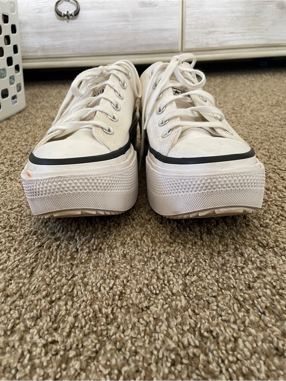 Converse Platform Low Top Sneakers in Off-White with Black Trim
